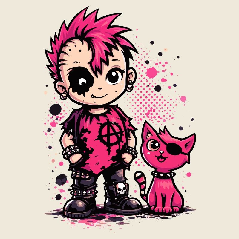 Punk Kid with Pink Cat
