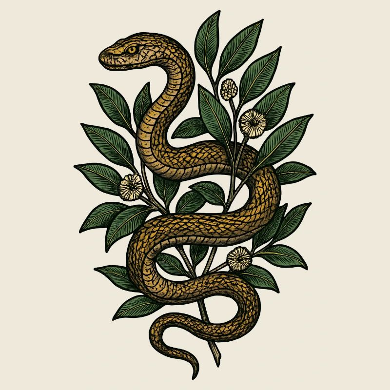 Serpent dans le feuillage - style botanique