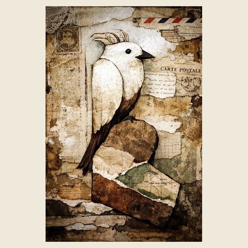 White Parrot in Vintage Collage