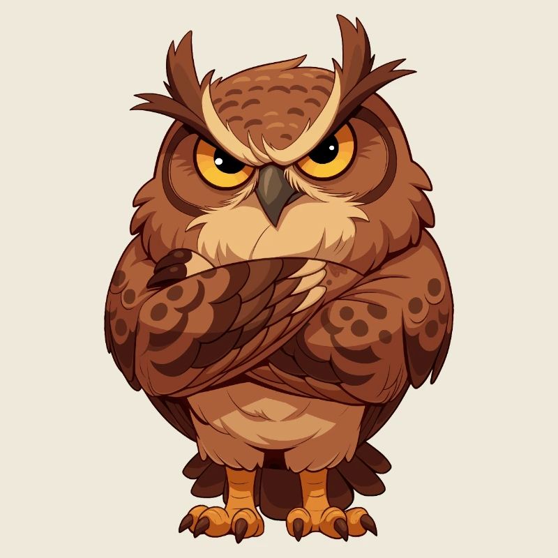Grim owl with crossed wings