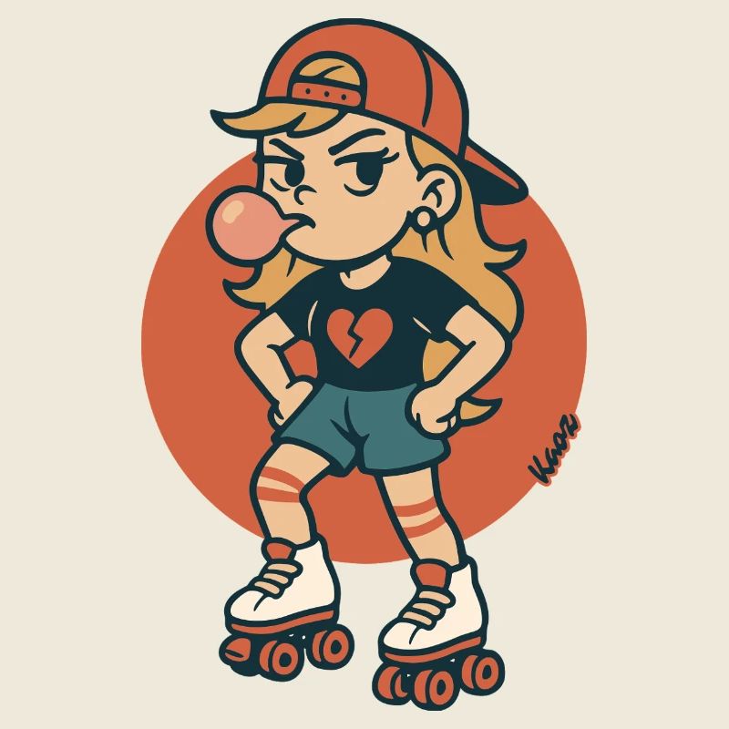 Rollschuh Mädchen mit Kaugummi