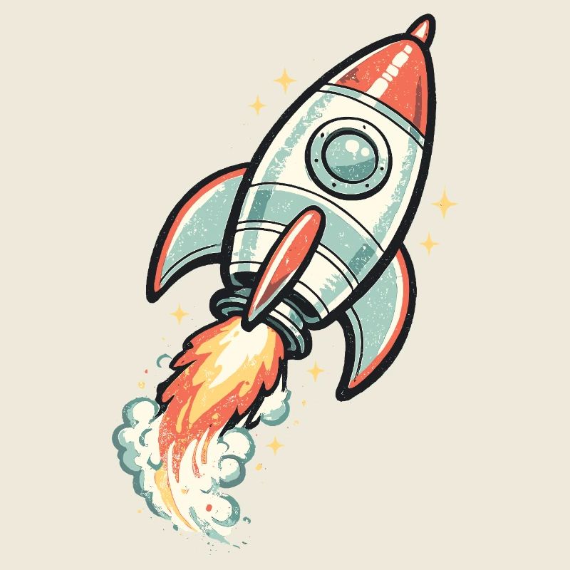 Retro Rocket in Space Neon