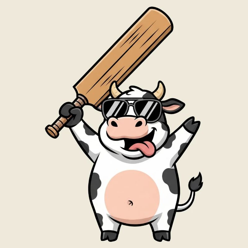 Vache drôle avec batte de cricket dessin animé