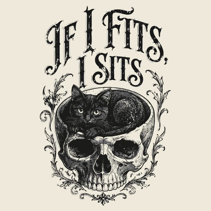 Cat in Skull Oldschool Tattoo Design