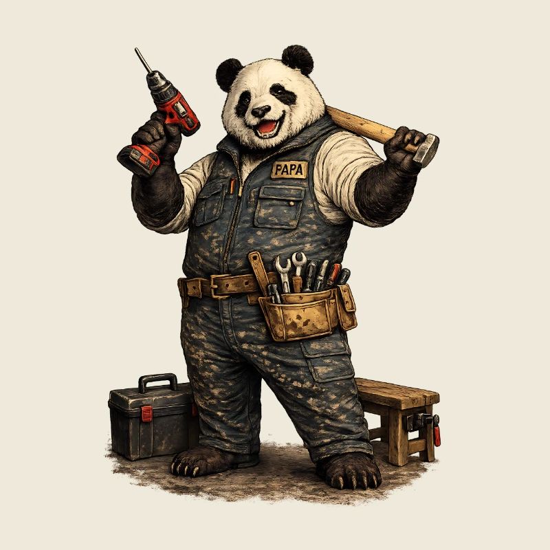 Handwerker Papa Panda Akkuschrauber lustig