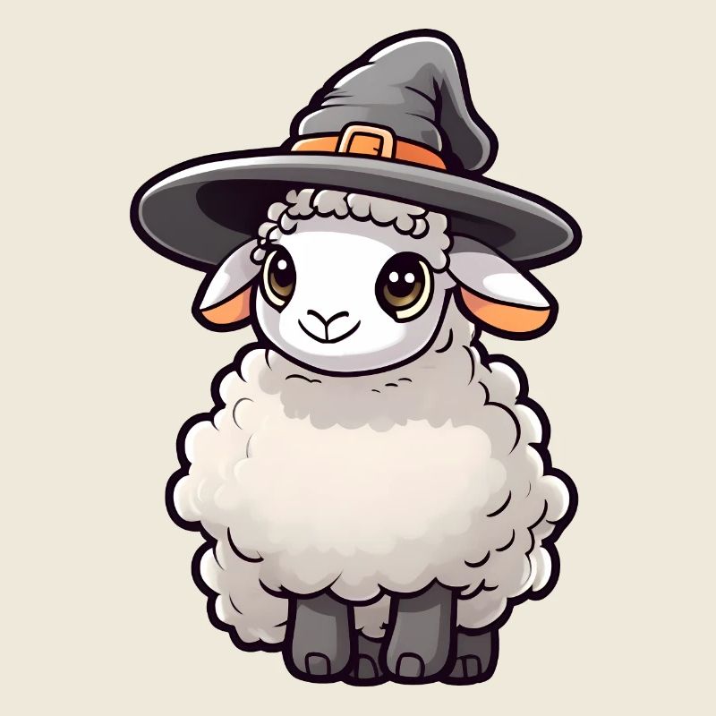 Cute Halloween sheep with witch hat.