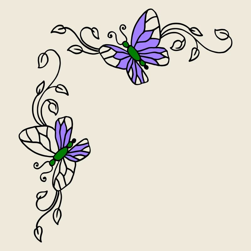 Papillons avec vrilles florales