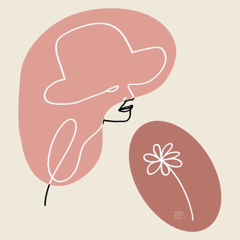 « Dame à la fleur », Boho Line Art Design, « Visages »