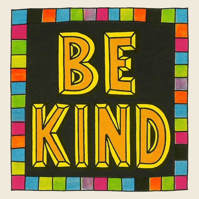 Sei freundlich Regenbogen-Block