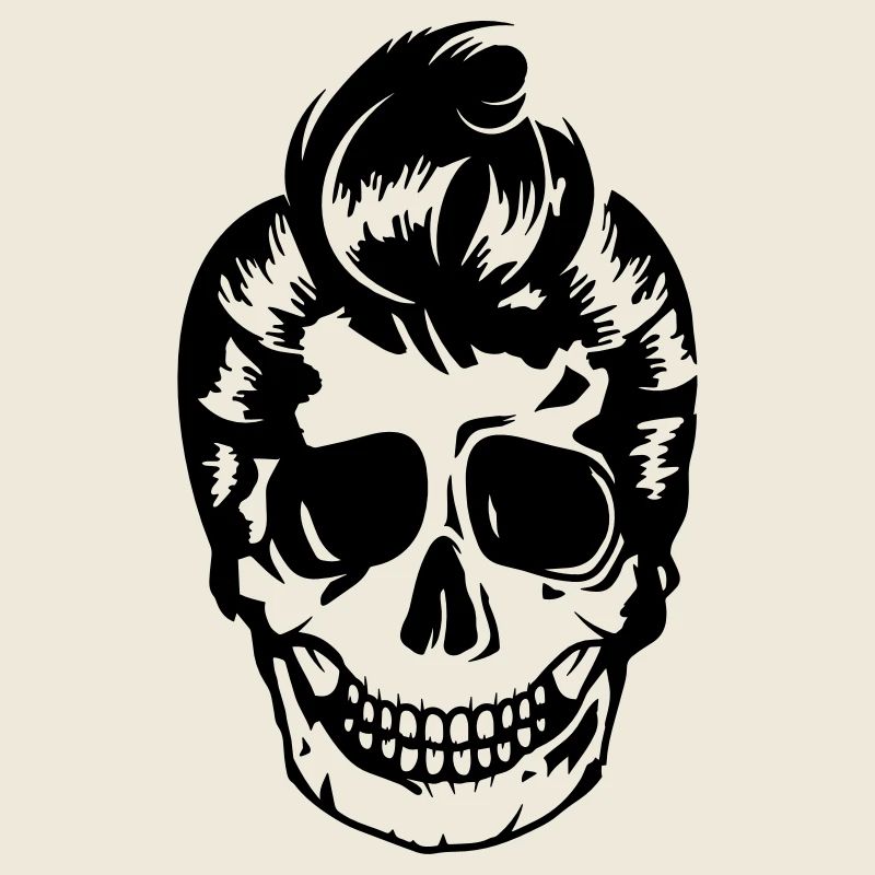 Skull with 50s rockabilly style hairstyle