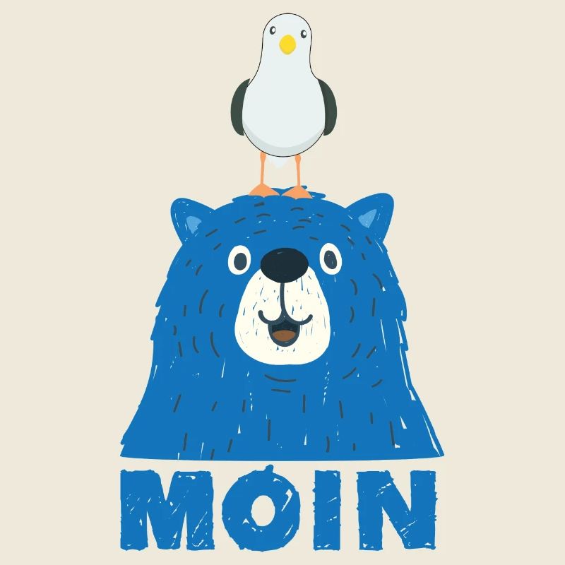 Blauer Bär mit Möwe Kopf Moin Hamburger Dialekt 