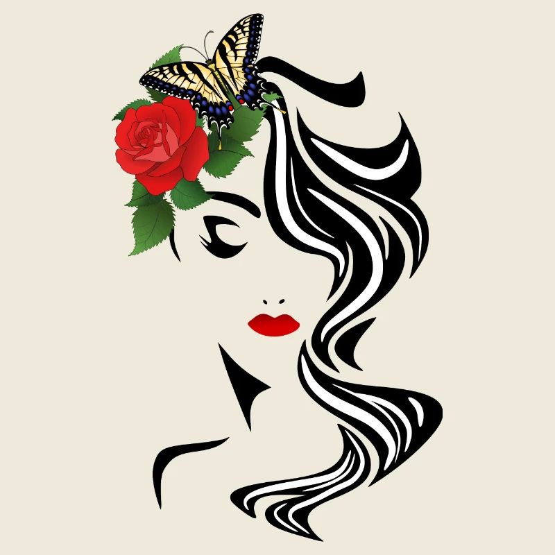 Visage avec papillon et rose