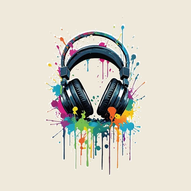 Kopfhörer mit bunten Farbklecksen