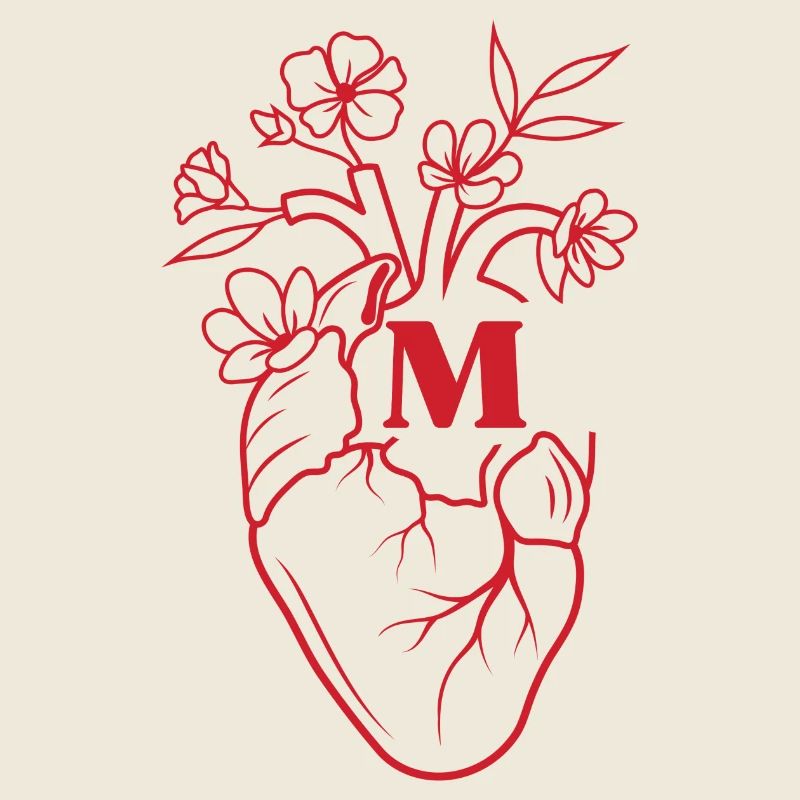 Buchstabe m Herz rot Blumen Anatomie