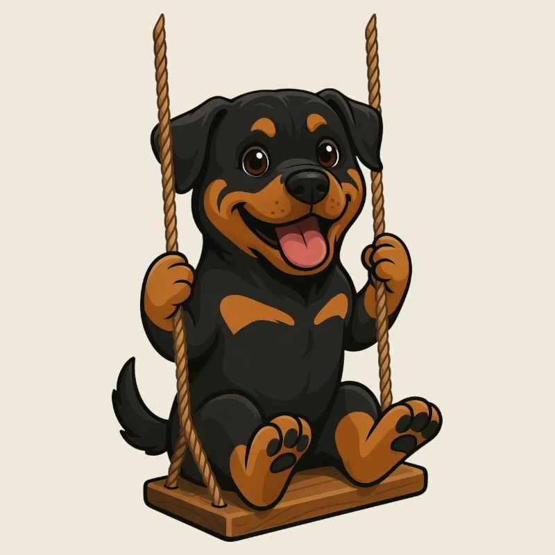 Mignon dessin animé Rottweiler sur des balançoires