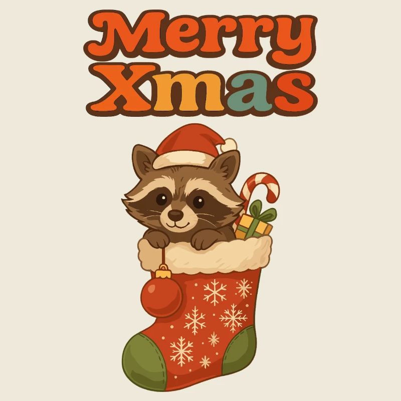 Christmas raccoon in stocking