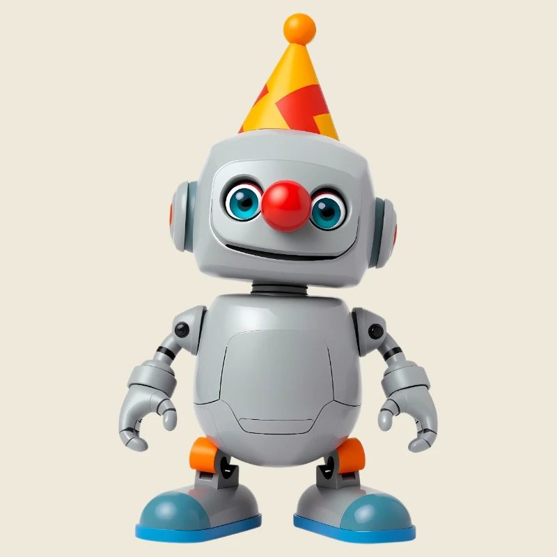 Little robot with party hat