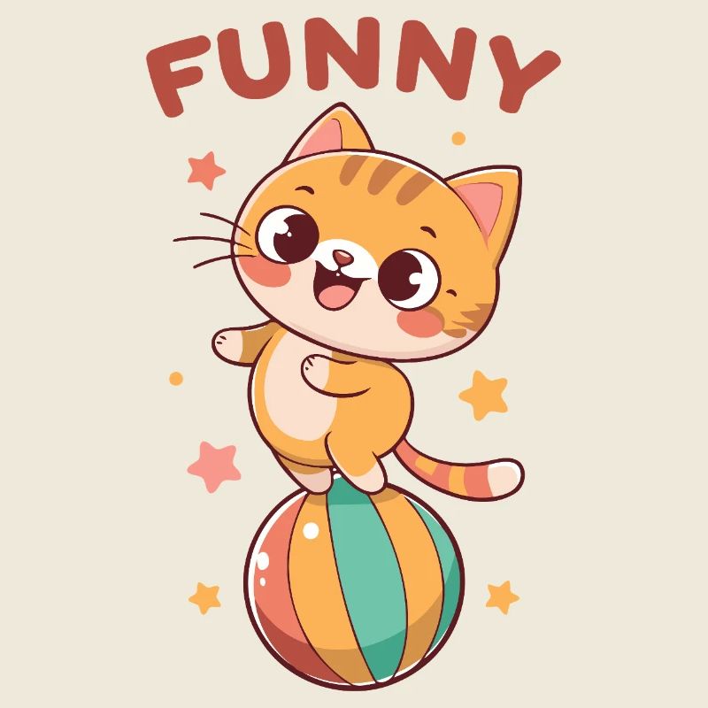 Mischievous Cat on Rainbow Ball