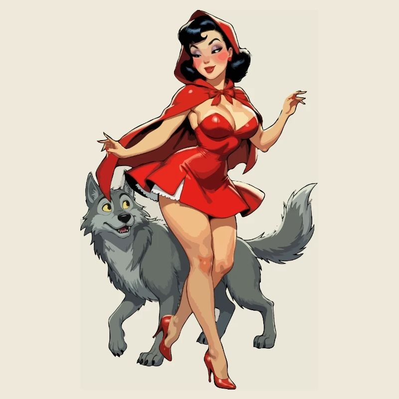 Rotkäppchen läuft mit dem Wolf