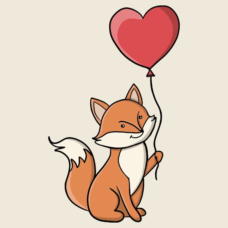 Cute Fox Holding a Red Heart Balloon