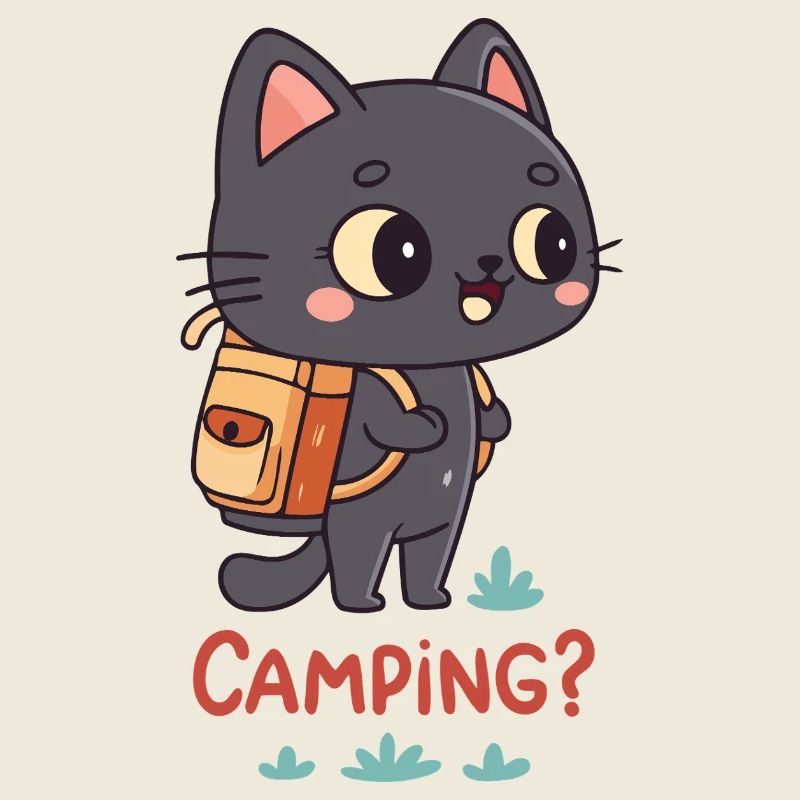 Kawaii Camping Cat and Backpack