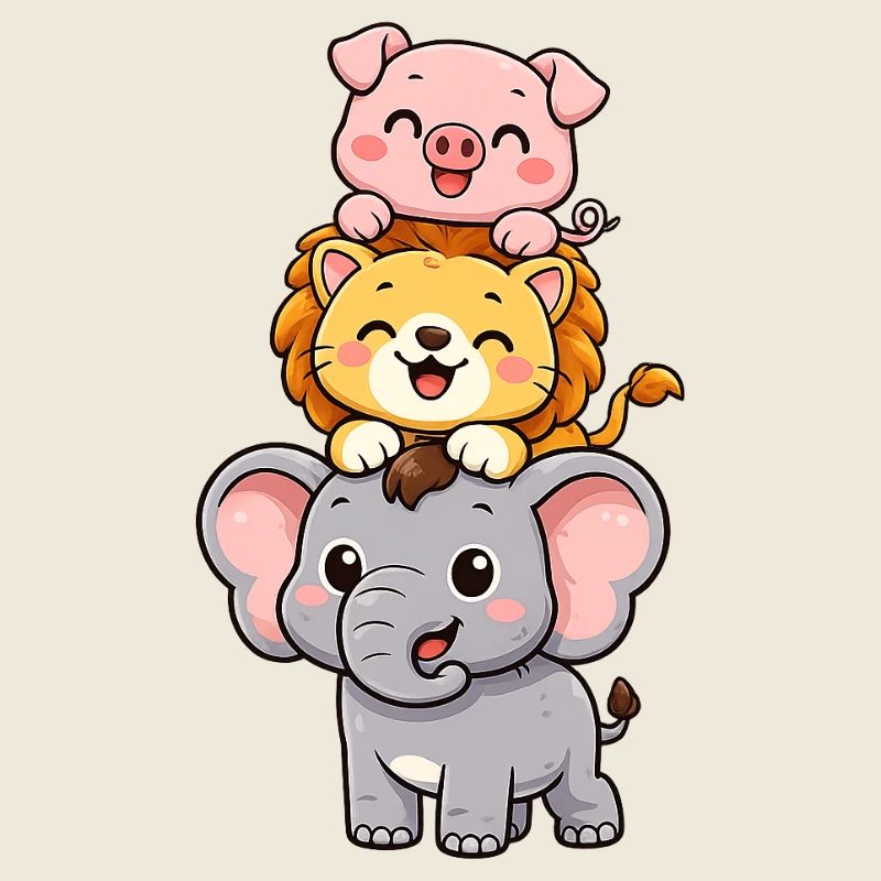Éléphant, Lion, Cochon
