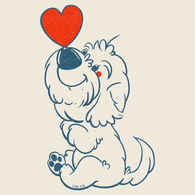 cockapoo Thor mit Herz in blauer Strichzeichnung