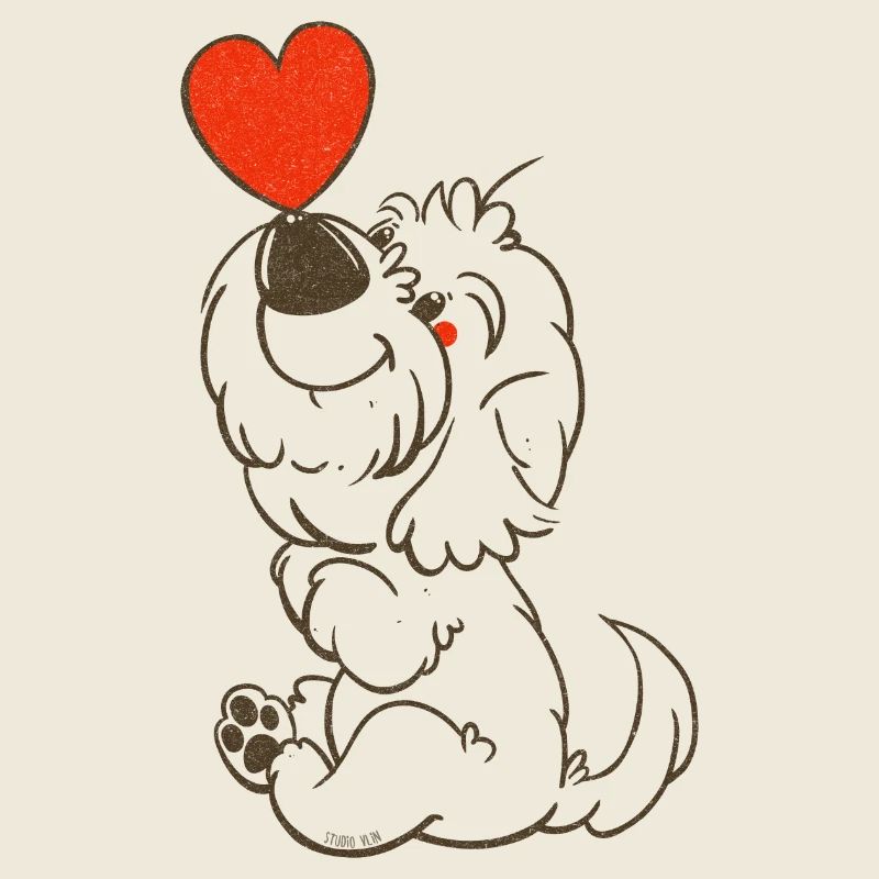 cockapoo Thor avec dessin au trait brun coeur