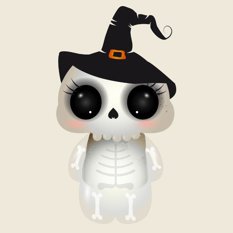 Crâne mignon avec chapeau de sorcière noir