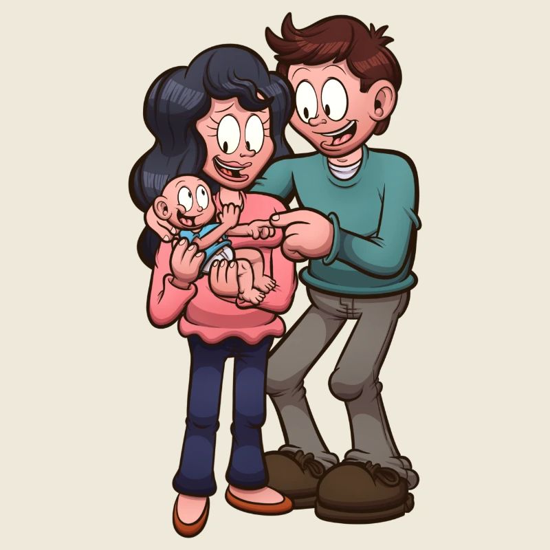 Couple de dessins animés avec bébé