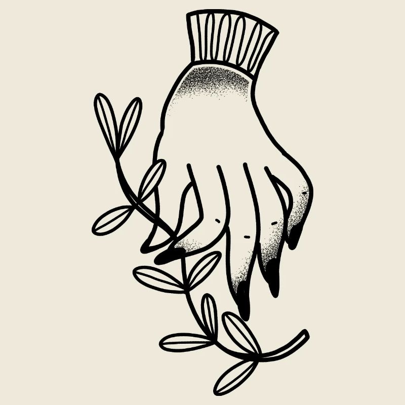 Boho Witchy Main Et Feuille D’olivier Vers Le Bas