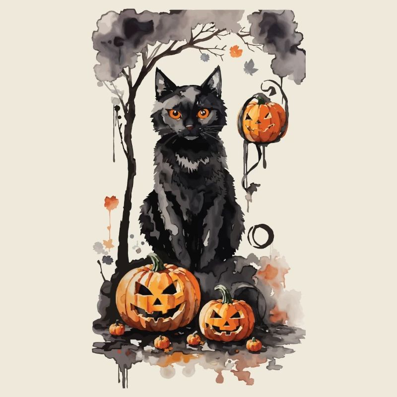 Halloween sorcière chat et citrouilles amant Design