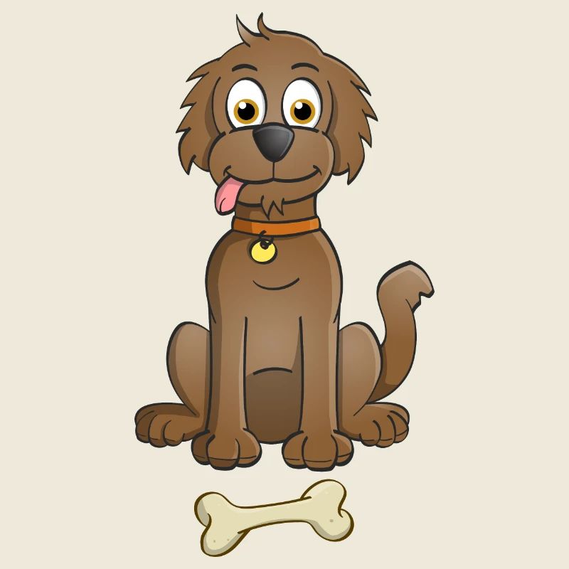 Fröhliches Bild eines braunen Hundes mit Knochen