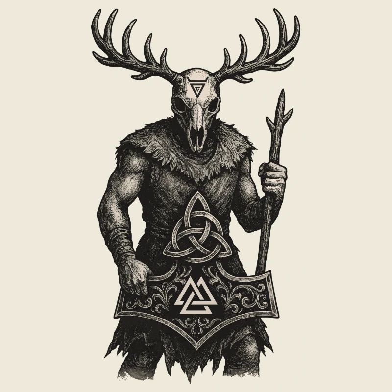 Gardien de la forêt | Totem de Valknut et Mjölnir