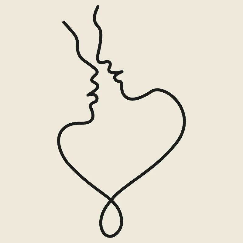 Kiss Faces Sketch – Romantic Lines Motif