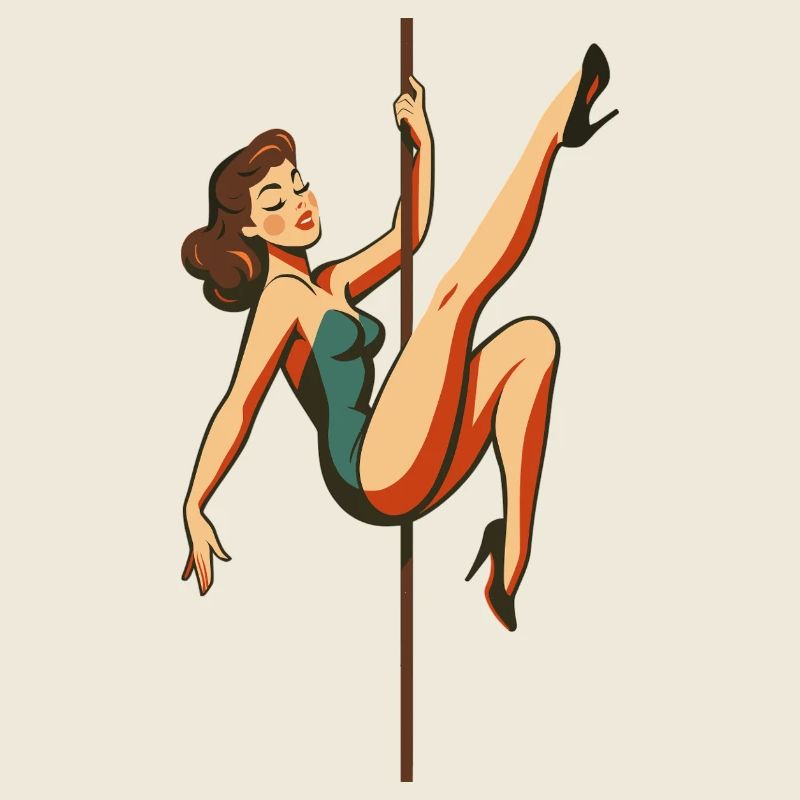 Pole Dance Poledancerin brünett Retro 50er Geschen
