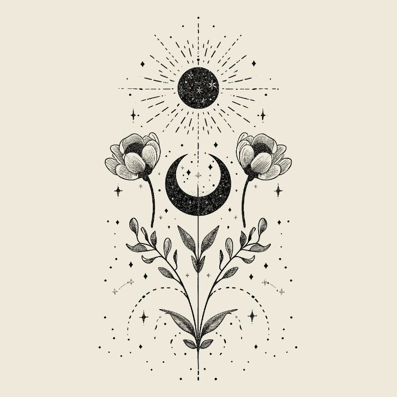 Boho Sonne und Mond mit floralen Elementen