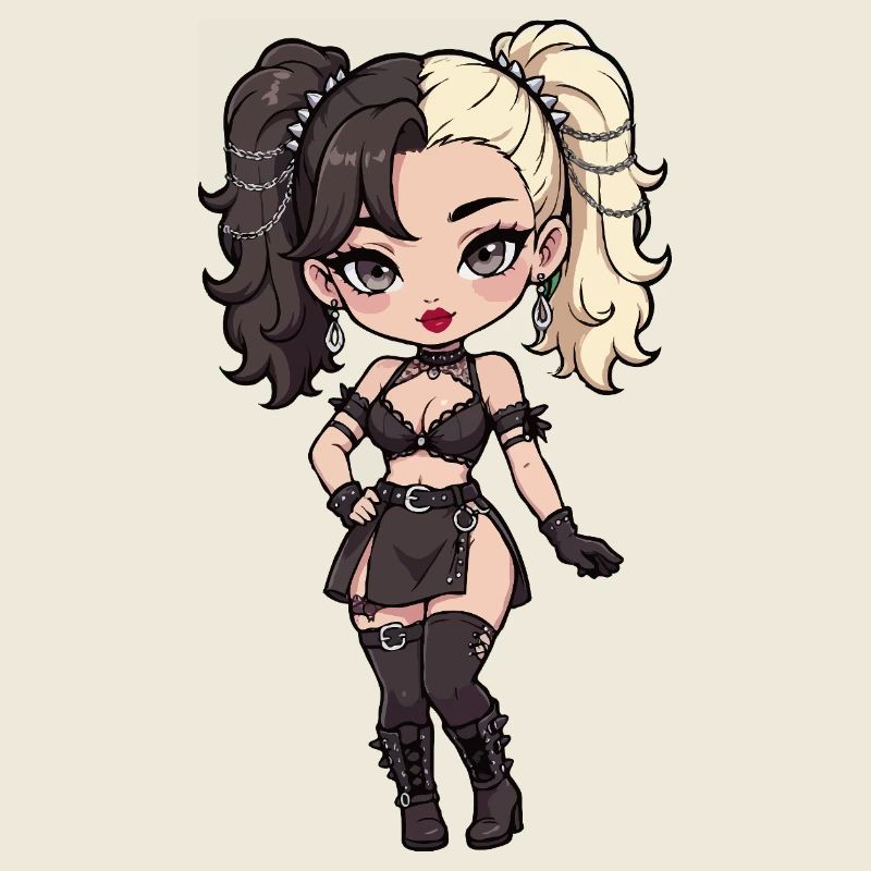 Gotische Chibi-Diva mit zweifarbigem Haar