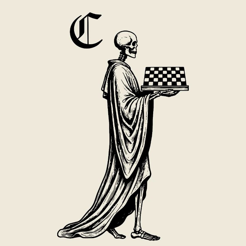 Skelett mit Schachbrett