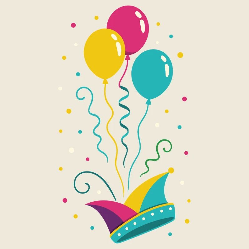 Karneval Narrenkappe mit Ballons & Konfetti