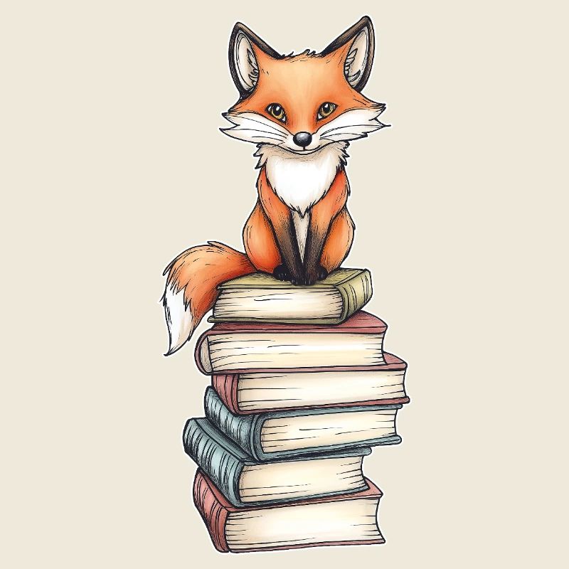 Fox on stack of books
