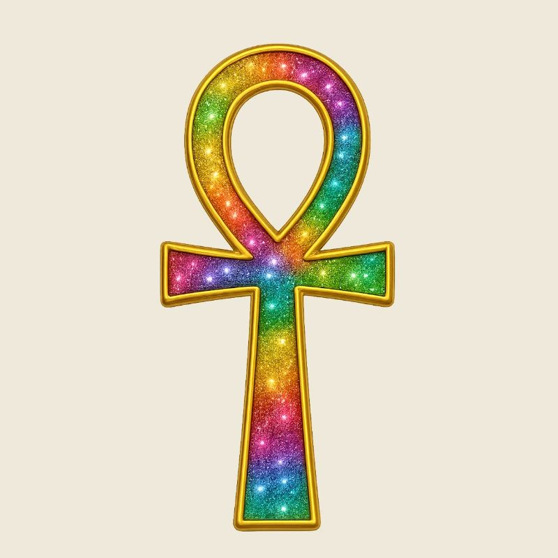 Funkelndes Ankh Symbol mit Regenbogenfarben