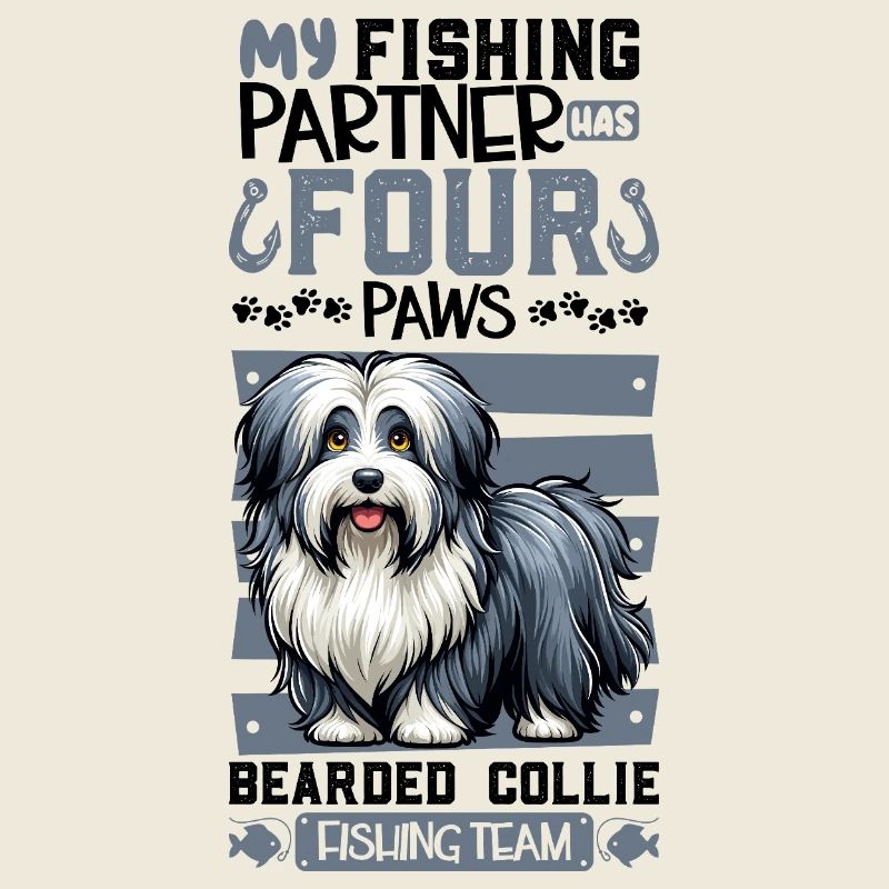 Pêche et Bearded Collie
