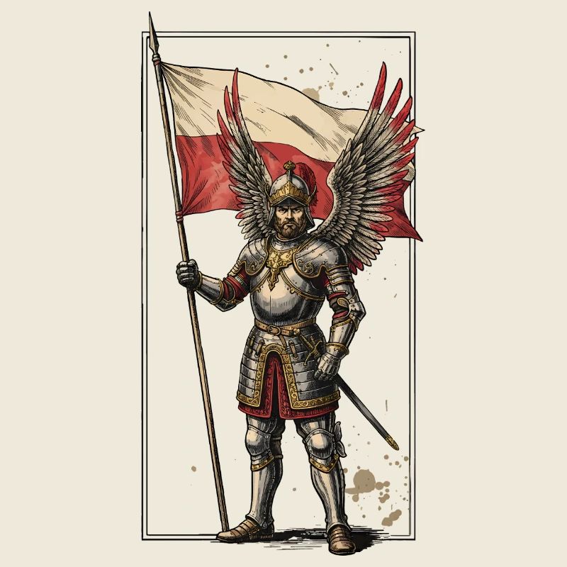 Hussard ailé avec drapeau polonais