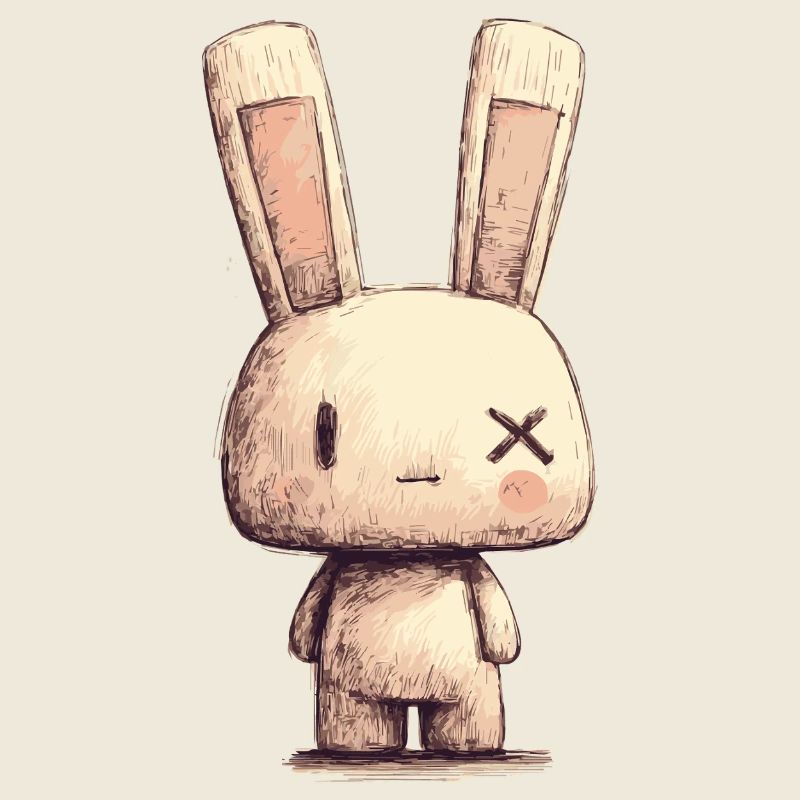 Hugging rabbit with cross eyes