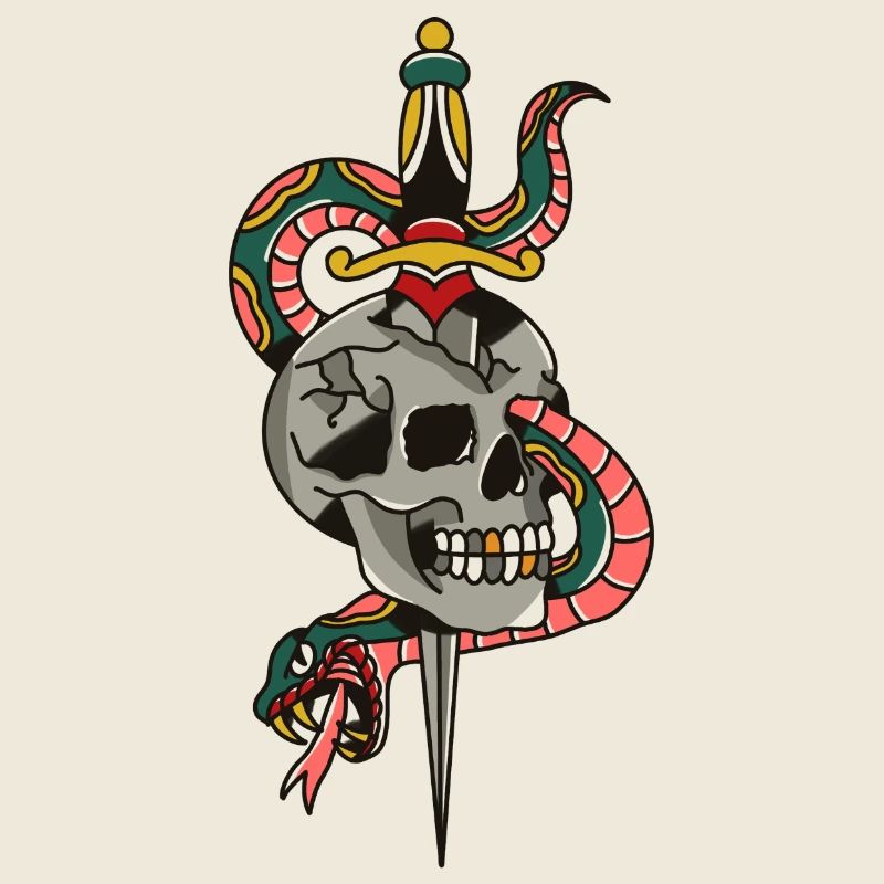 Skull Dagger Snake Tattoo Illustration