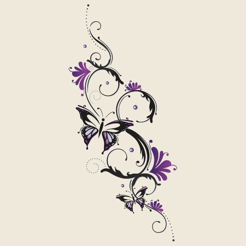 Florales Ornament mit Schmetterling und Blumen