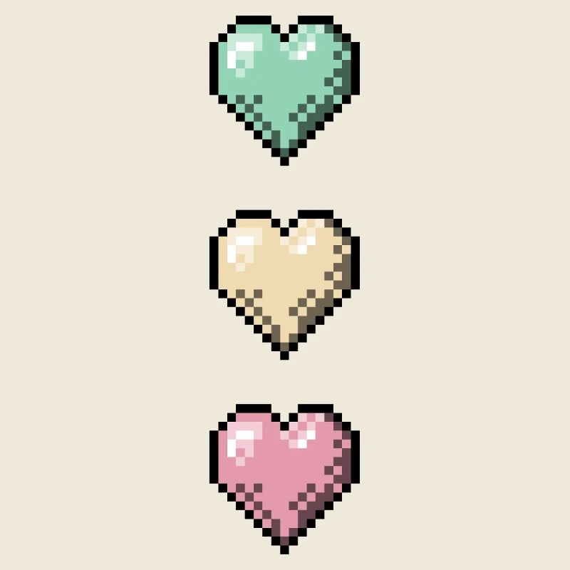 Pile de cœurs rétro en pixel art