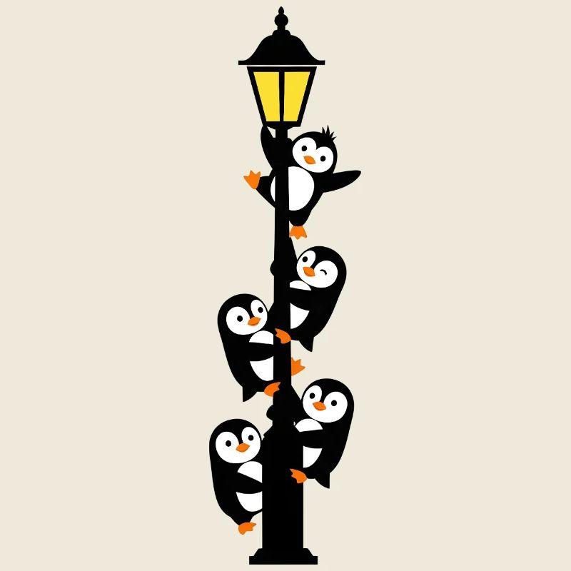 Pingouins autour d'une lampadaire