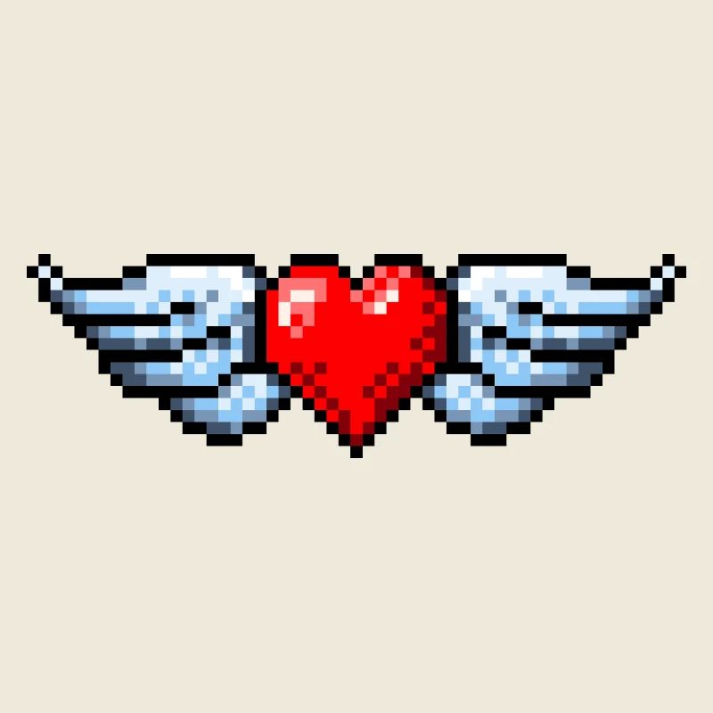 Retro Pixel Art Winged Heart